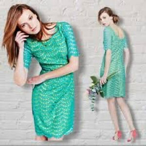 Boden Classy Lace Dress Size 10 Green and Yellow scoop neck Fall Formal